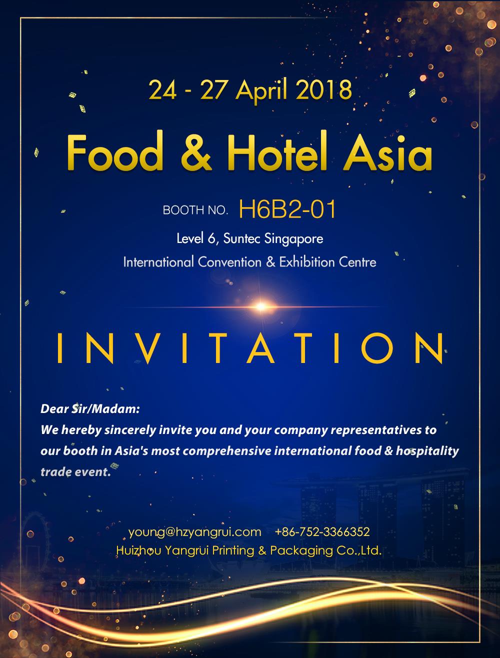 Yangrui va participa la alimente andHotel Asia 24-27 aprilie, 2018