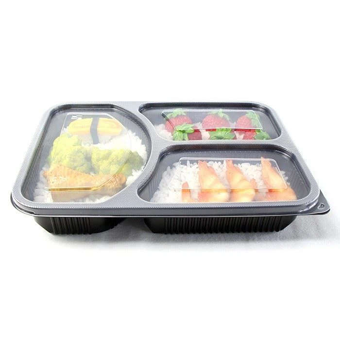 Cutie Bento de unică folosință PP cu 3 compartimente pentru alimente cu capac