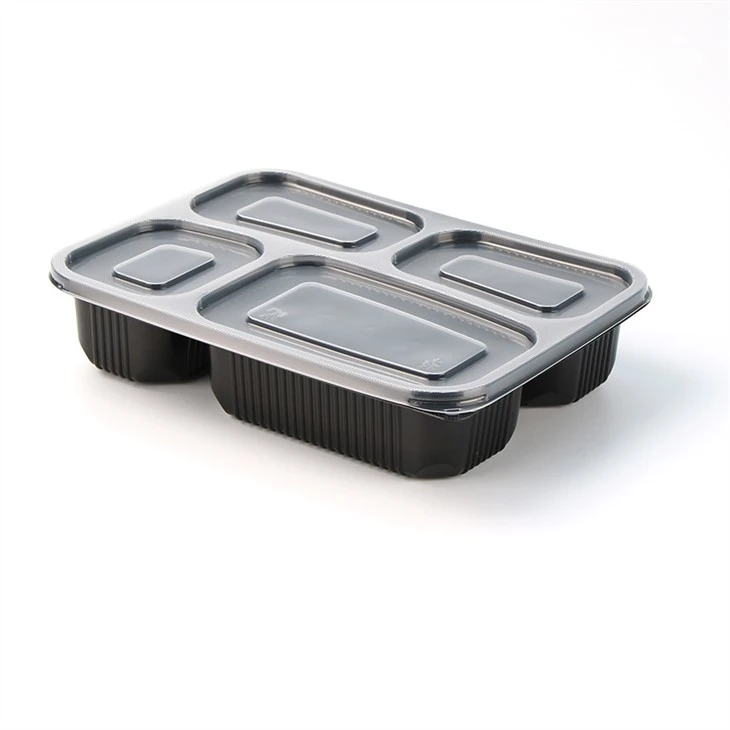 Recipiente din plastic pentru alimente cu 4 compartimente Recipiente de unica folosinta pentru scoatere