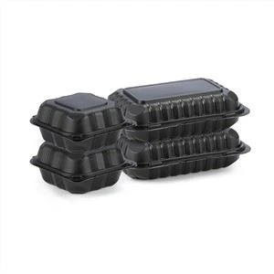 Cutie de prânz Bento de unică folosință din plastic de unică folosință, 9x6 inch, cutie bento neagră, sigură pentru cuptorul cu microunde.