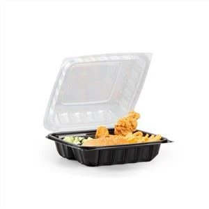 YANG RUI Articol nou Eco-friendly Recipient pentru mâncare la pachet Cutie T To Go Restaurant Negru Tăvi cu 3 compartimente cu partea superioară transparentă